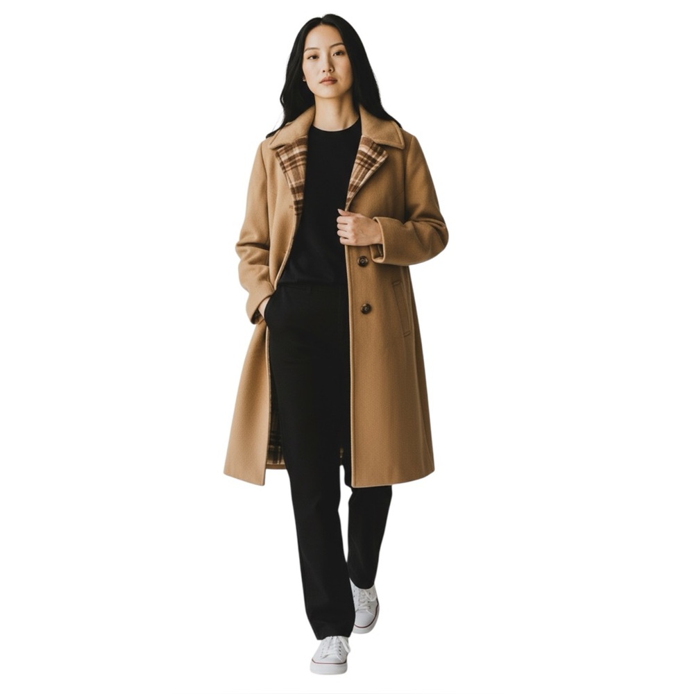 Vintage Eastex Wool Coat Women Size L Tan Camel Midi Winter Jacket Winter Fall